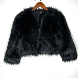 BEBE Black Faux Fur Cropped Jacket Size Medium